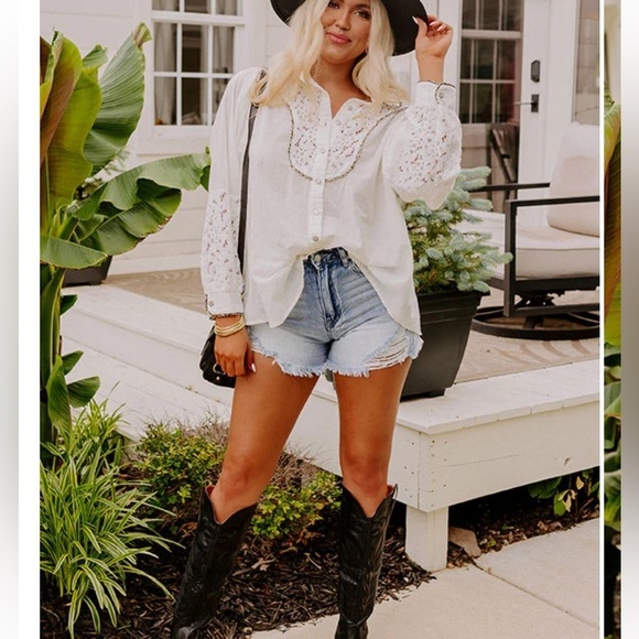 POL Tops - POL Enchanting Escapes Button Up In Ivory